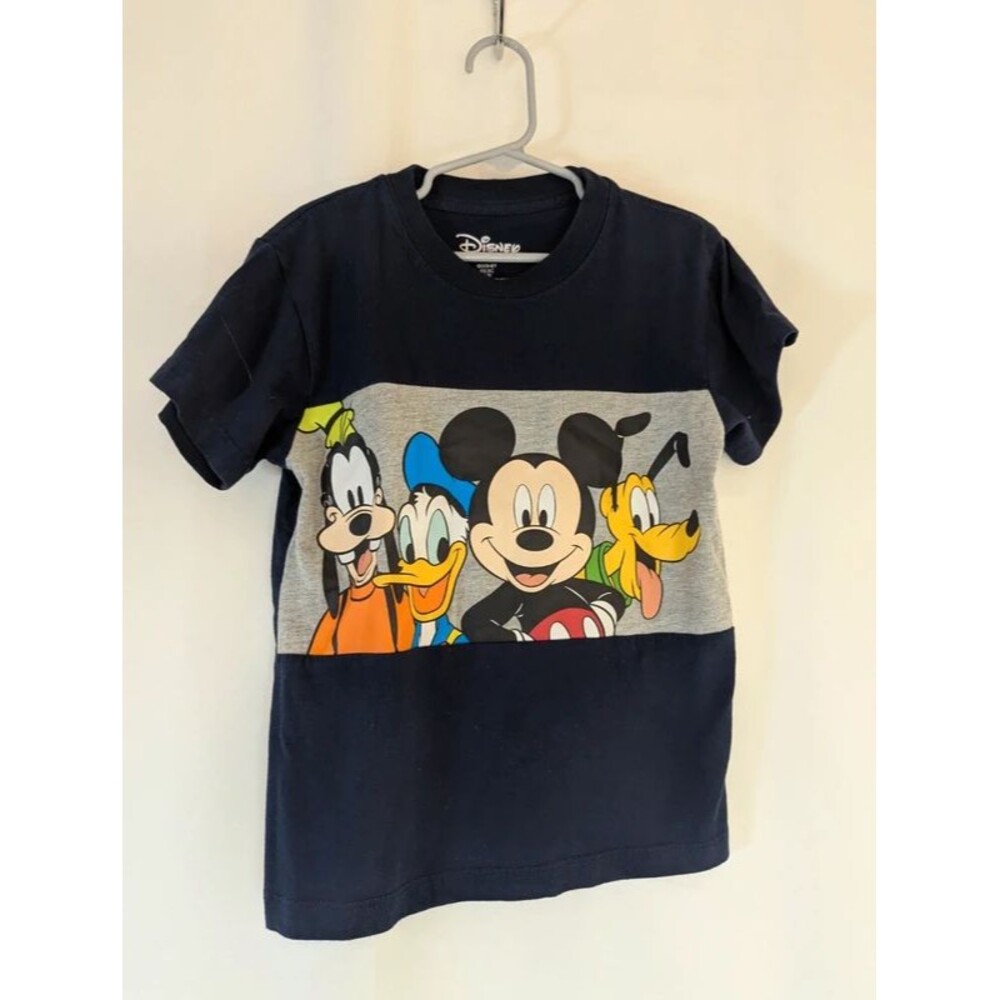 Disney Kids Mickey Mouse Donald Duck Goofy Pluto Navy T-Shirt Size XS 4/5